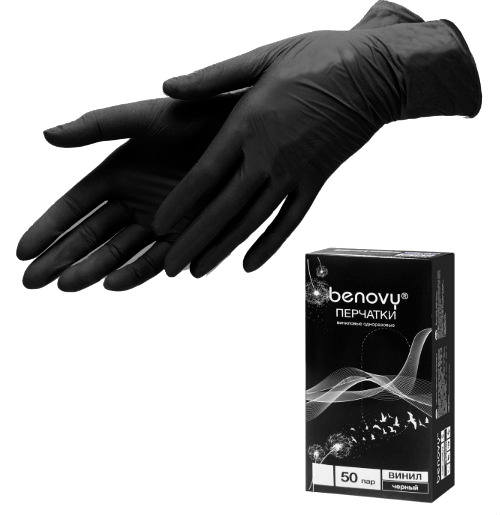 Перчатки Benovy Виниловые Черные неопудренные размер S 100 шт.