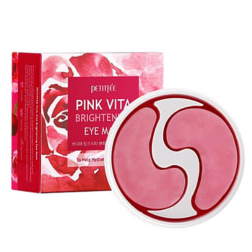 Petitfee Патчи для глаз тканевые осветляющие - Pink vita brightening eye mask, 60шт