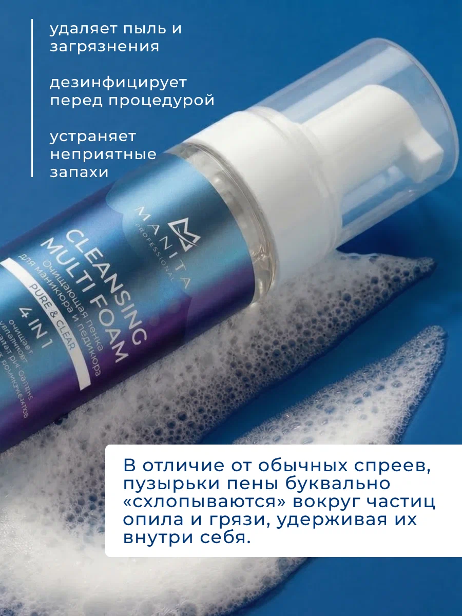 Manita Professional Пена Очищающая для маникюра и педикюра 4 в 1 "PURE,CLEAR" 200 ml