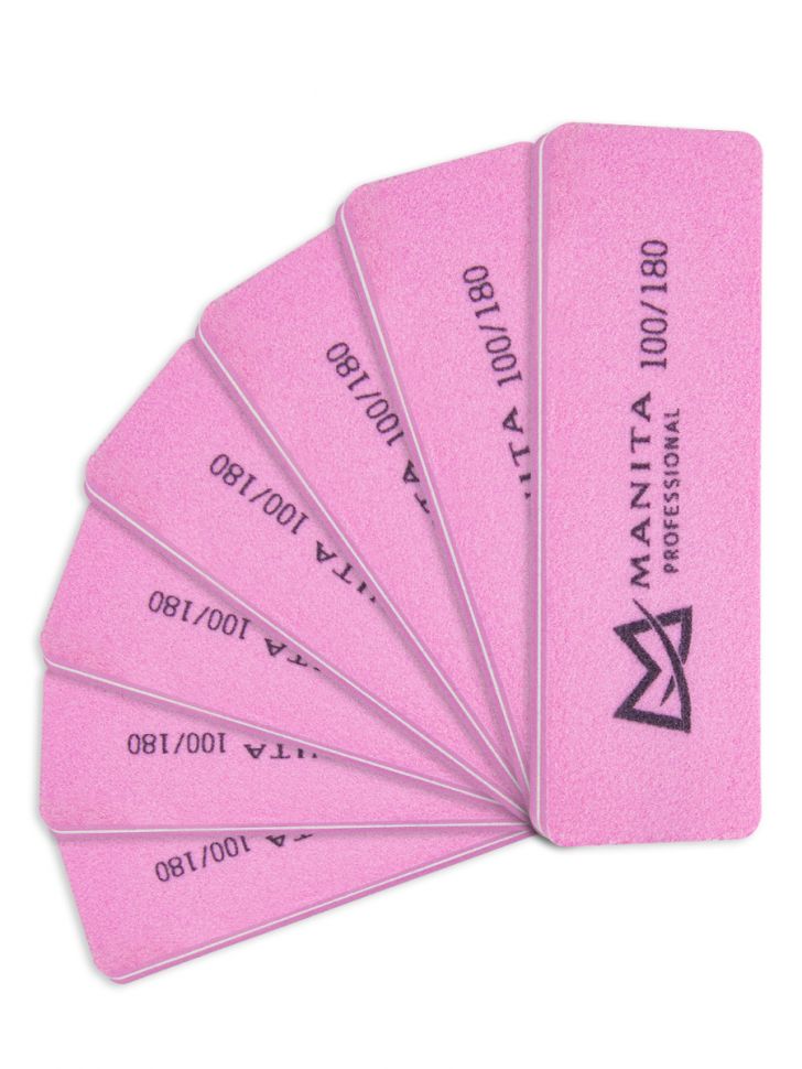 Manita Professional Мини прямоугольник РОЗОВЫЙ 100/180 грит, 20 шт/уп