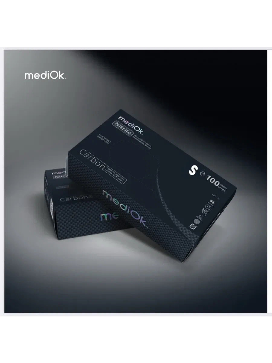 Перчатки mediOk нитриловые, цвет Черный (Carbon), размер S