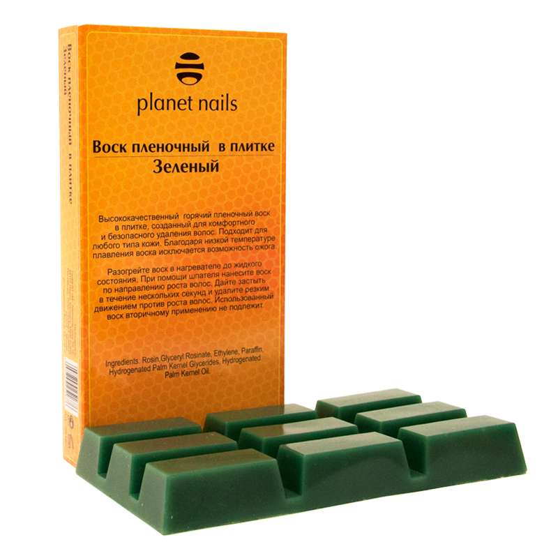 Planet Nails Воск горячий пленочный в плитке зеленый, 500г