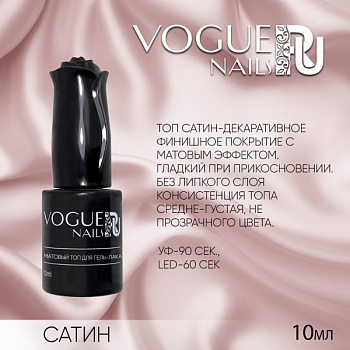 Vogue Nails Топ матовый Сатин без липкого слоя, 10мл
