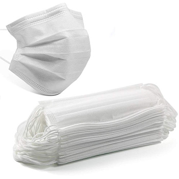 Маски одноразовые 3-х слойные, Белые, 50шт 1-TOUCH