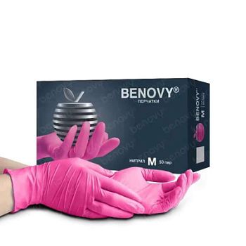 Перчатки Нитриловые BENOVY Фуксия размер S 100шт