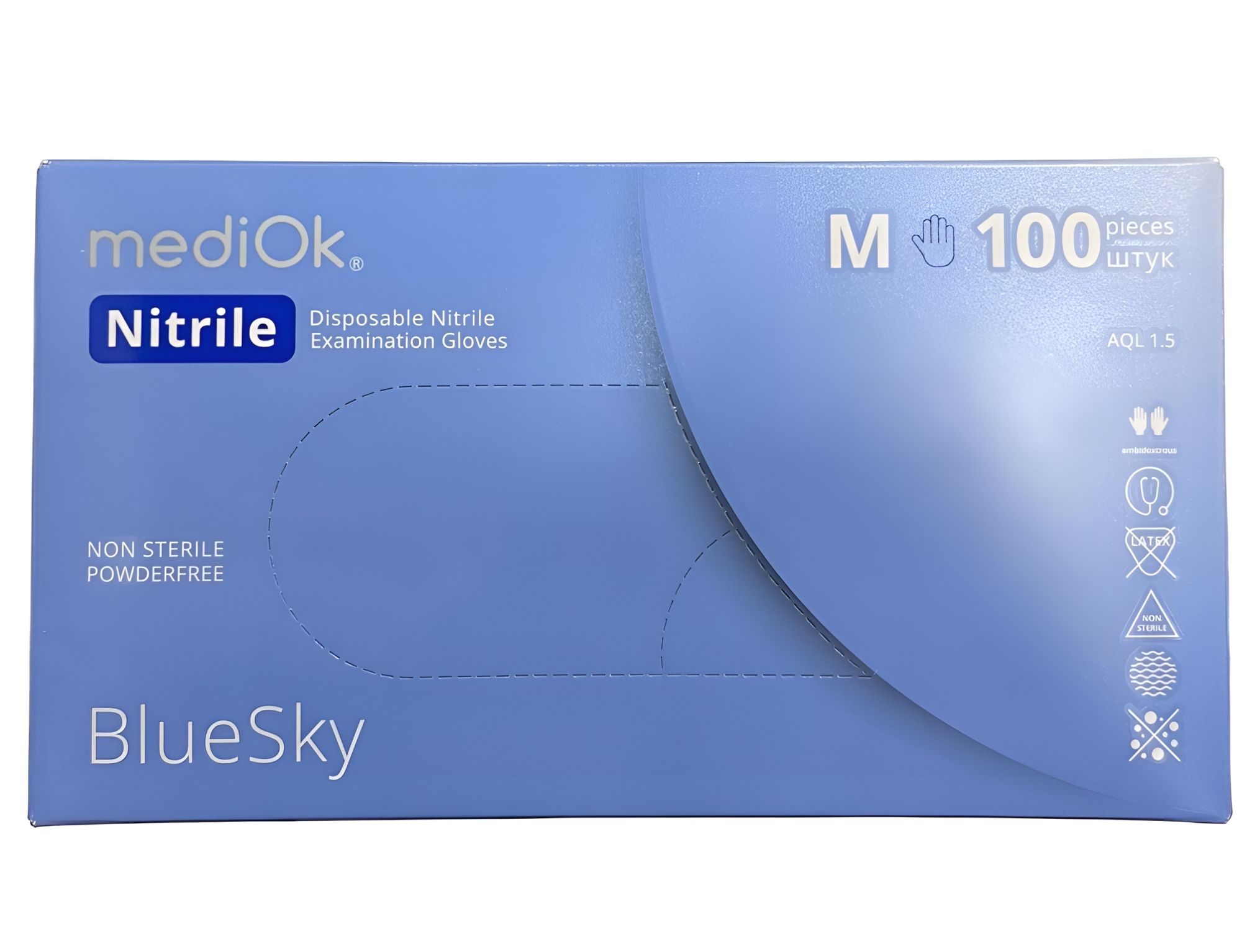 Перчатки mediOk нитриловые, цвет Голубой (Blue Sky), размер M