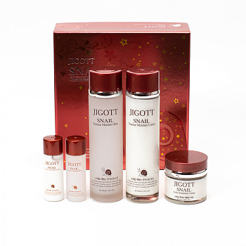Jigott Набор для ухода за кожей лица на основе экстракта улитки - Snail moisture skin care 3set