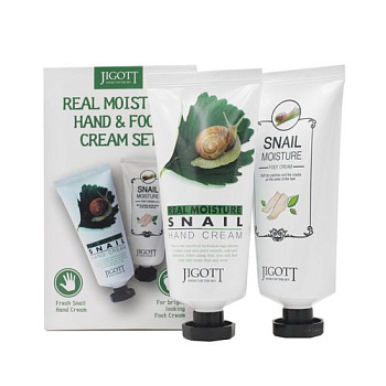 Jigott Набор с кремами для рук и ног с экстрактом улитки - Real moisture hang & foot cream set