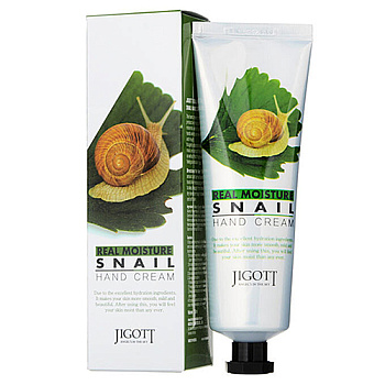 Jigott Крем для рук с экстрактом слизи улитки - Real moisture snail hand cream, 100мл