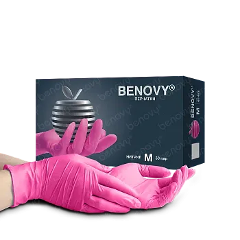 Перчатки Нитриловые BENOVY Фуксия размер M 100шт